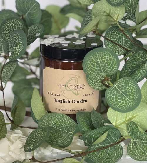 Handmade Candle in English Garden scent with faux plants
